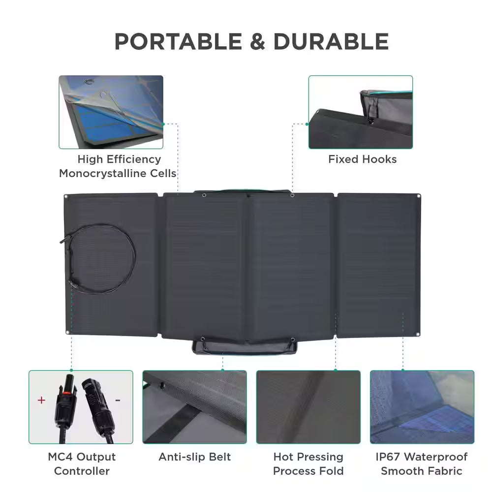 160-Watt Portable Solar Panel, Foldable Solar Charger Chainable for Power Station/Generator, Waterproof for Outdoors