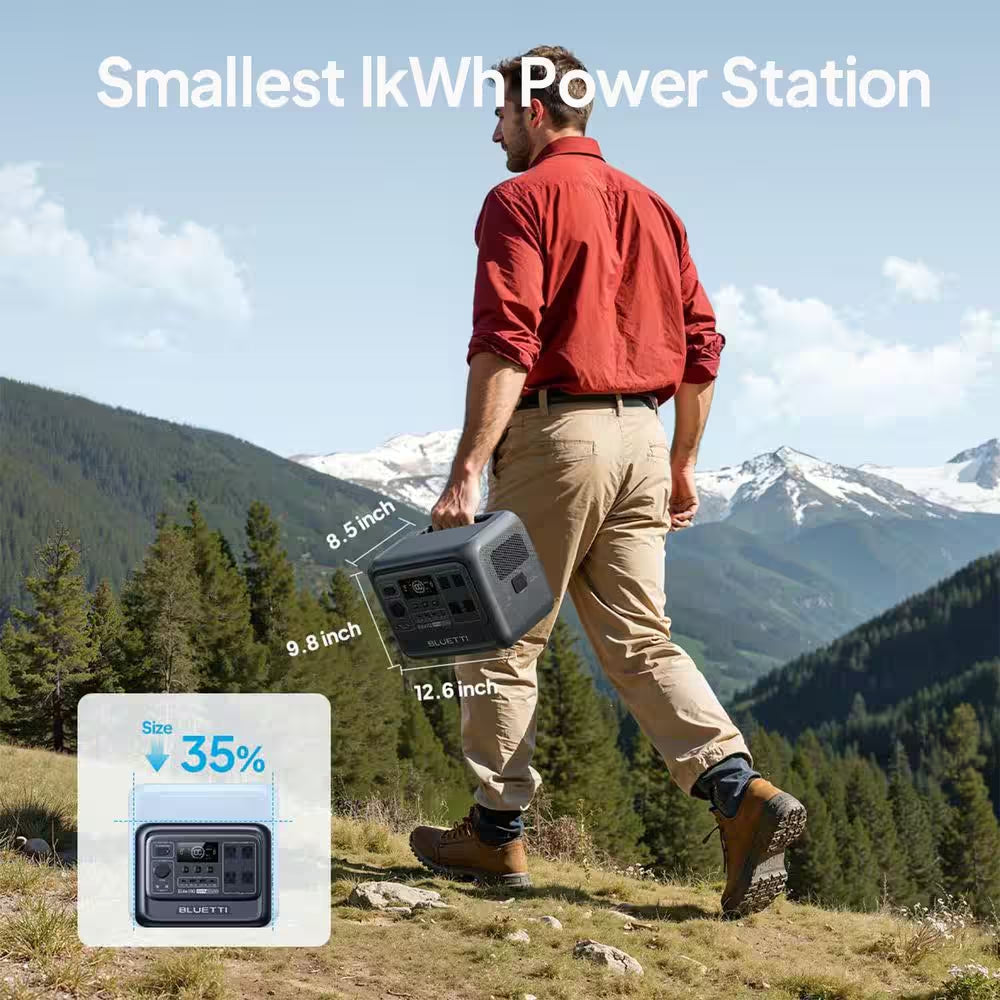 1800W Continuous/3600W Peak Output 1024Wh Portable Power Station, Push Button Start Battery Solar Generator for Outdoors